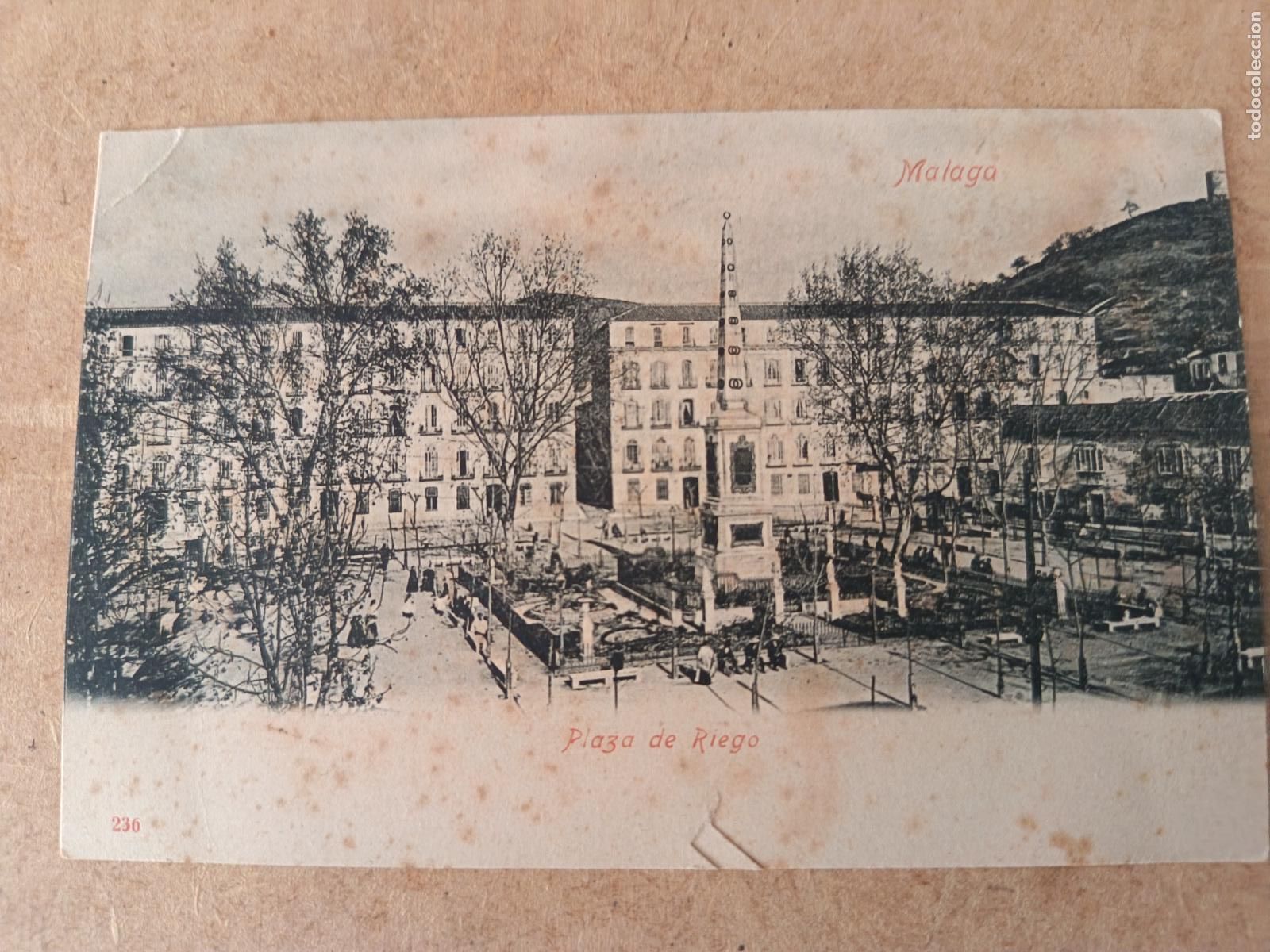 Postales: MALAGA. N&ordm; 236. PLAZA DE RIEGO. DORSO SIN DIVIDIR.