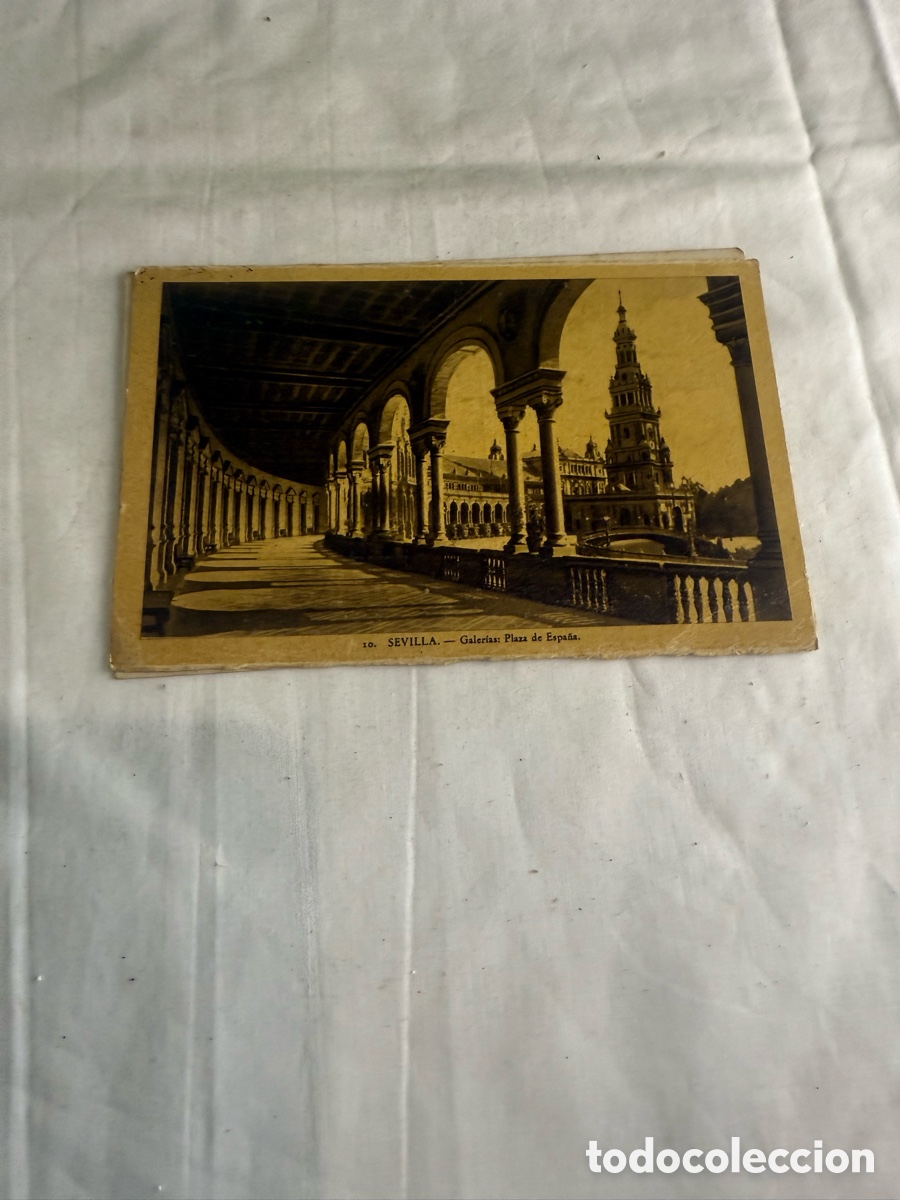 Postales: Postal Sevilla Plaza de Espa&ntilde;a Galer&iacute;as original sepia 1949