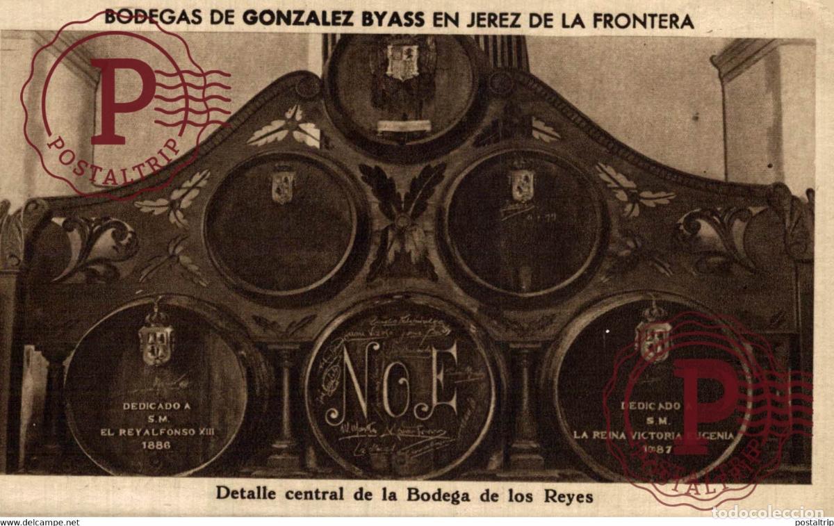 Postales: CADIZ. JEREZ DE LA FRONTERA. BODEGAS GONZALEZ BYASS. DETALLE CENTRAL DE LA BODEGA DE LOS REYES.