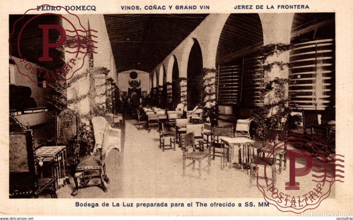 Postales: CADIZ. JEREZ DE LA FRONTERA. PEDRO DOMECQ. BODEGA DE LA LUZ PREPARADA PARA EL THE OFRECIDO A SS. MM