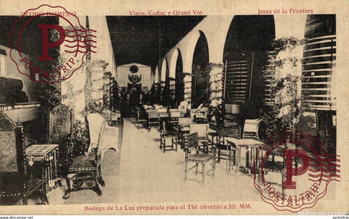 Postales: PEDRO DOMECQ, VINOS CO&Ntilde;AC GRAN VIN, JEREZ DE LA FRONTERA. BODEGA DE LA LUZ PREPARADA PARA EL TH&Eacute;. CA