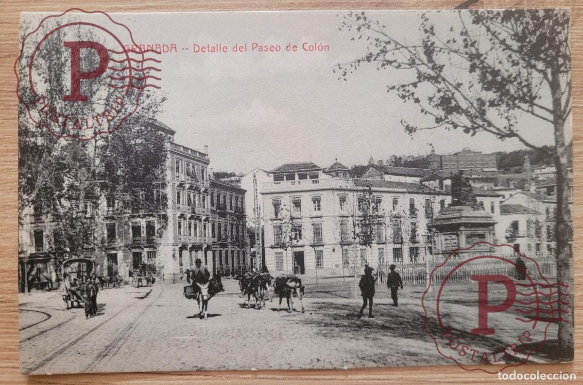 Postales: GRANADA. DETALLE DEL PASEO DE COLON. CASTA&Ntilde;EIRA Y ALVAREZ