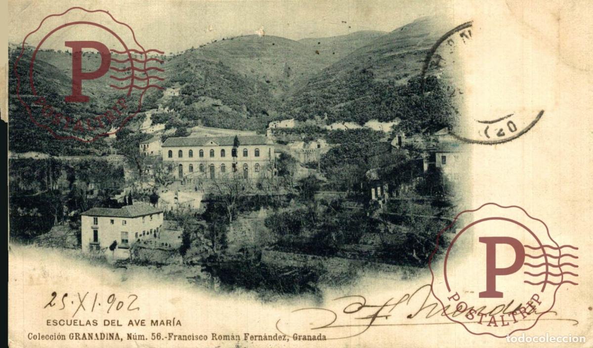 Postales: GRANADA.- ESCUELAS DEL AVE MAR&Iacute;A. COLECCI&Oacute;N GRANADINA N&ordm;56.