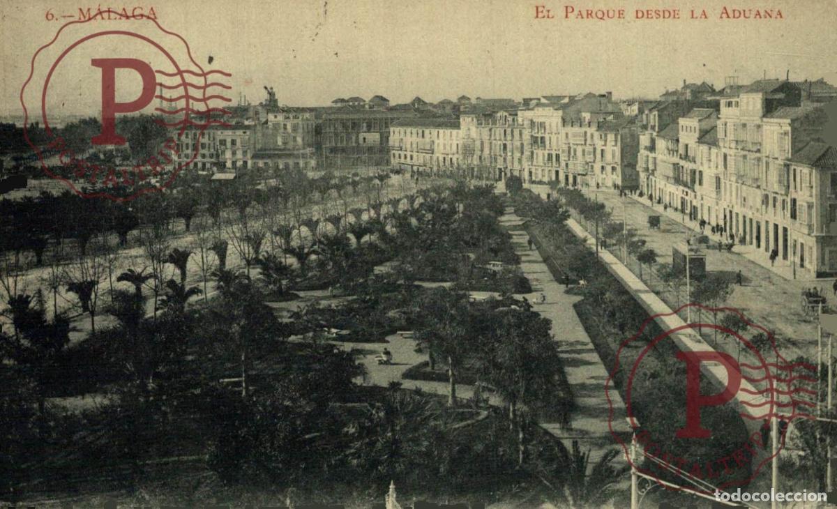 Postales: MALAGA. EL PARQUE DESDE LA ADUANA.