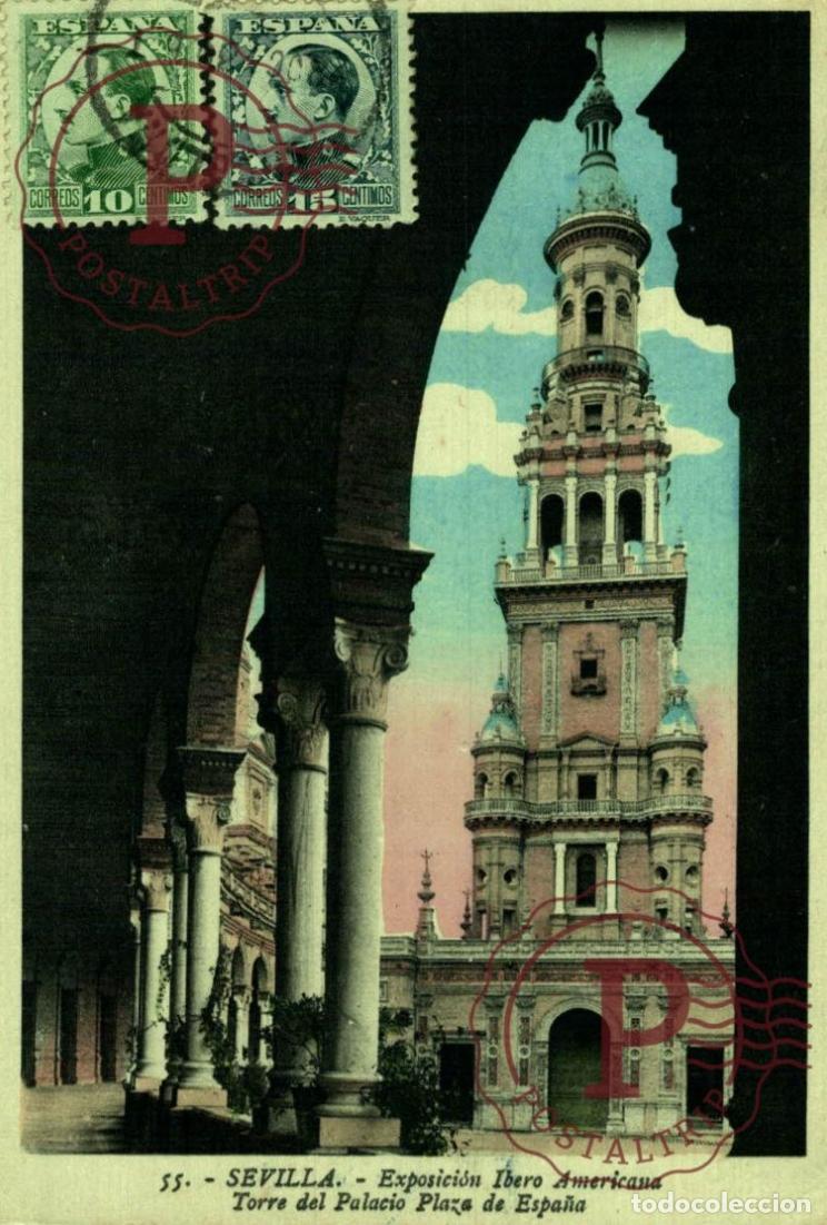 Postales: SEVILLA. Exposici&oacute;n Ibero Americana - Torre Del Palacio De Espa&ntilde;a.
