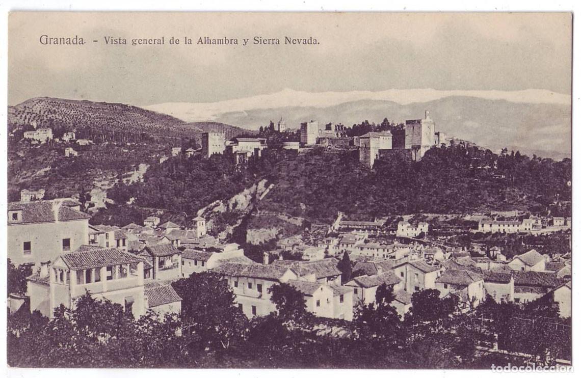 Postales: Granada: Vista General de la Alhambra y Sierra Nevada. Felipe Fern&aacute;ndez Aguilar, La Prensa (A&ntilde;os 10)