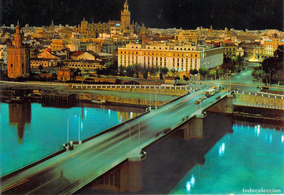 Postales: Postal de Sevilla nocturna con vistas a la Giralda y el r&iacute;o