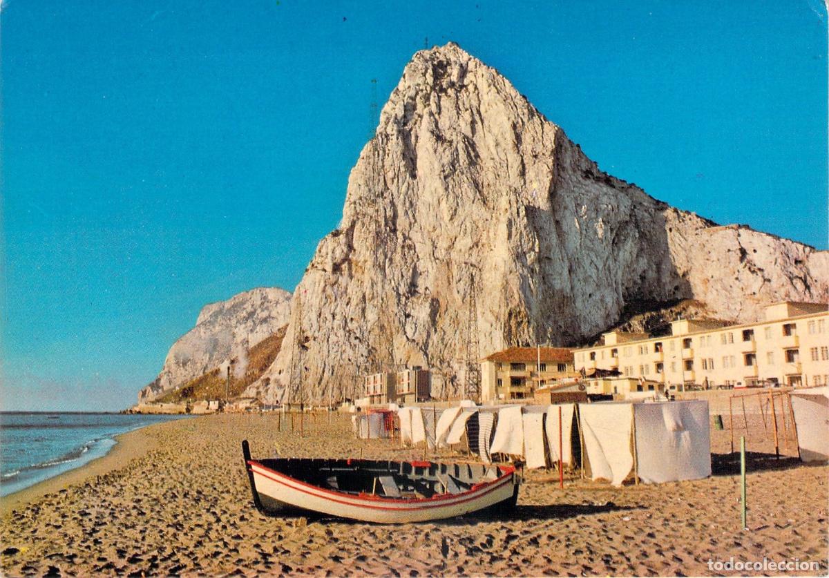 Postales: Postal del Pe&ntilde;&oacute;n de Gibraltar desde la playa