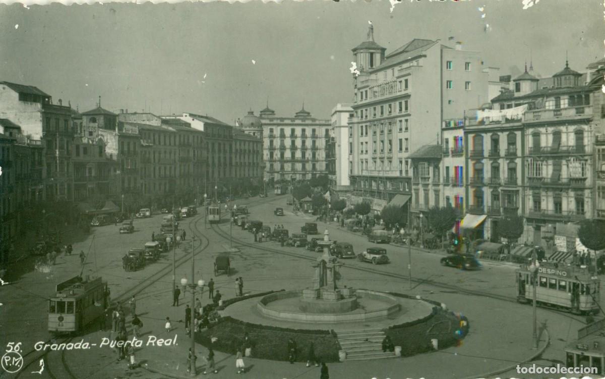 Postales: GRANADA. PUERTA REAL.TRANV&Iacute;A. EDICIONES MESA. MUY RARA.