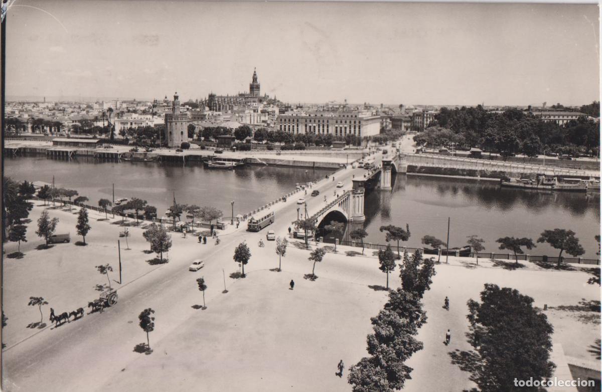 Postales: SEVILLA, VISTA PARCIAL Y RIO GUADALQUIVIR - EDICIONES ARRIBAS 1065 - CIRCULADA 1961