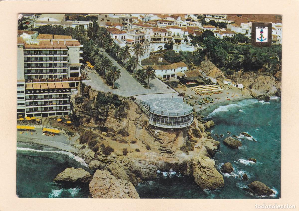 Postales: NERJA (MALAGA). BALC&Oacute;N DE EUROPA. VISTA A&Eacute;REA (1975) - FRANQUEO