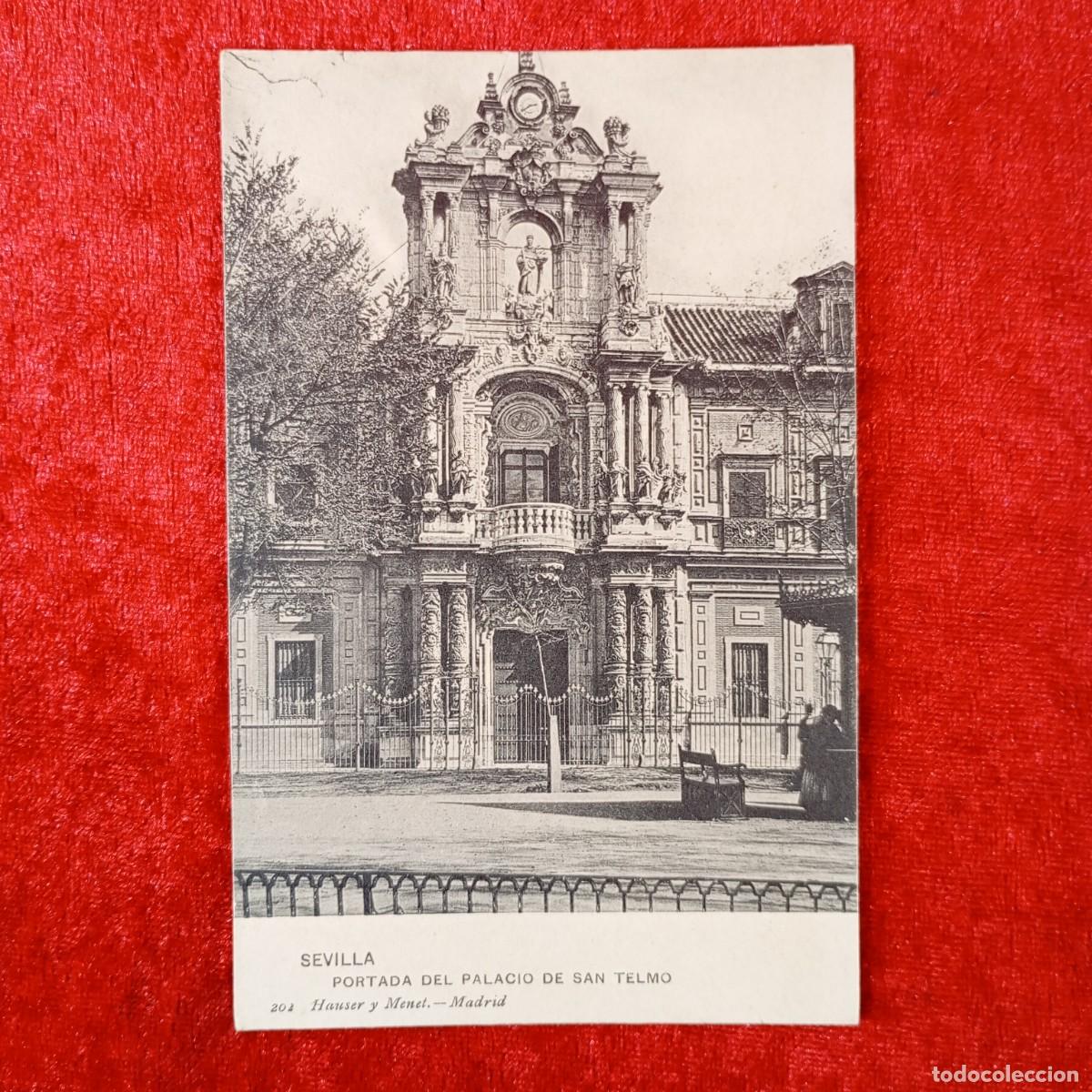 Postales: POSTAL - SEVILLA - PORTADA DEL PALACIO DE SAN TELMO - HAUSER Y MENET - MADRID - RAR&Iacute;SIMA / 1900