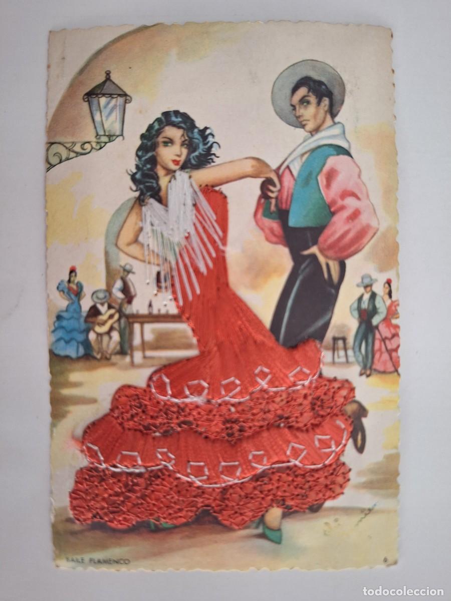Postales: ANTIGUA POSTAL BAILE FLAMENCO BORDADA A MANO POSTALES DURA VELASCO VALENCIA RV 2930