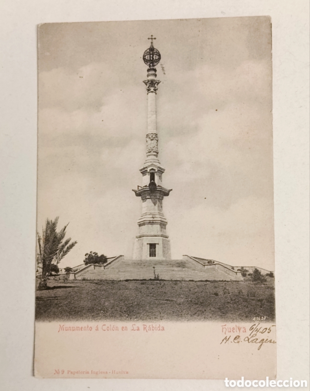 Postales: Postal antigua de Huelva.Monumento a Col&oacute;n en la R&agrave;bida