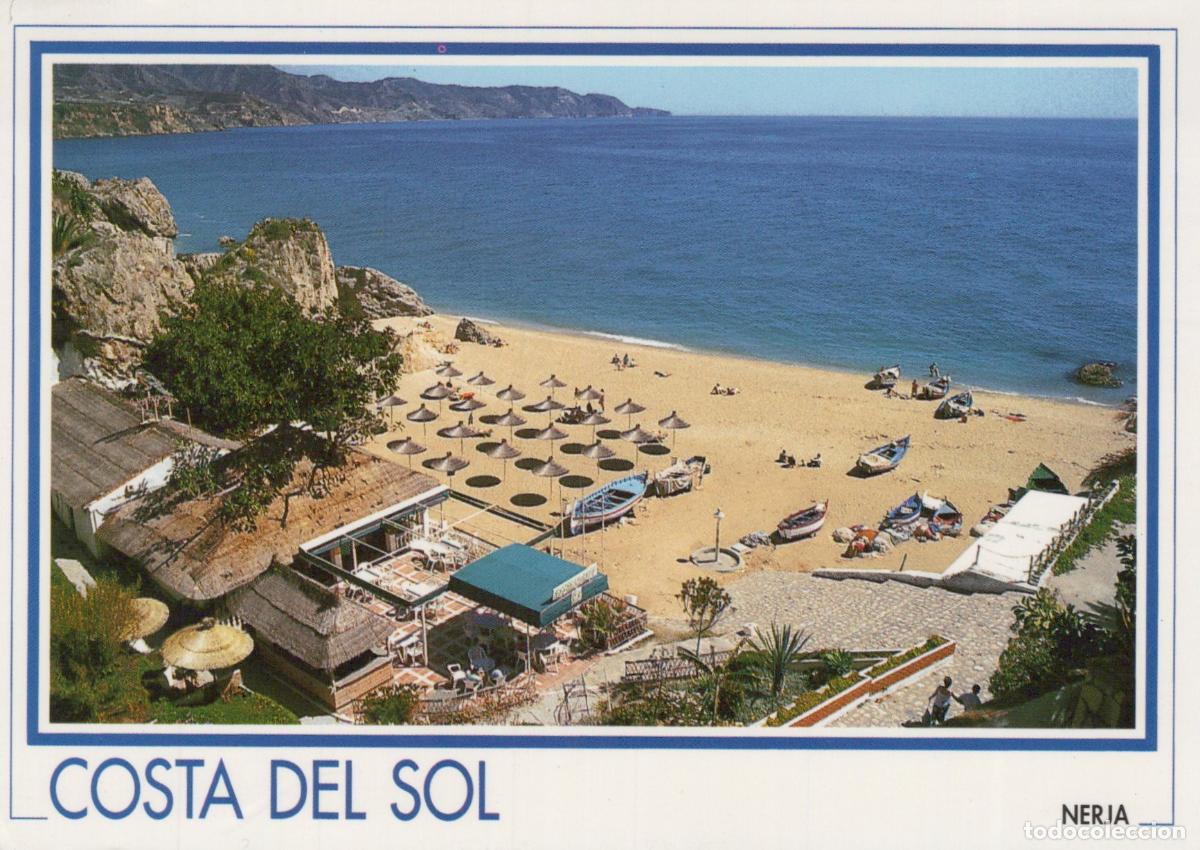 Postales: Espa&ntilde;a M&aacute;laga Nerja Playa Calahonda Costa del Sol Barcas Sombrillas *YAB055