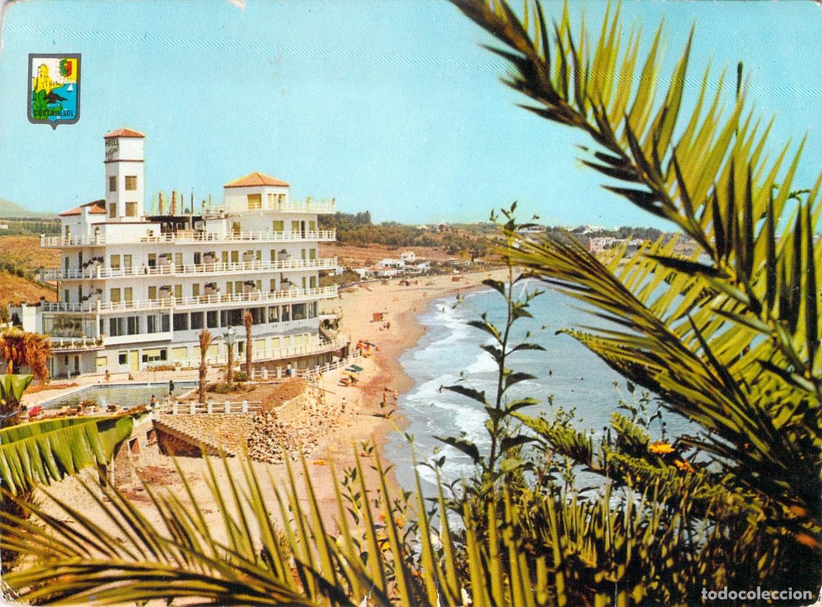 Postales: Postal de la playa y hotel en Torremolinos, Costa del Sol