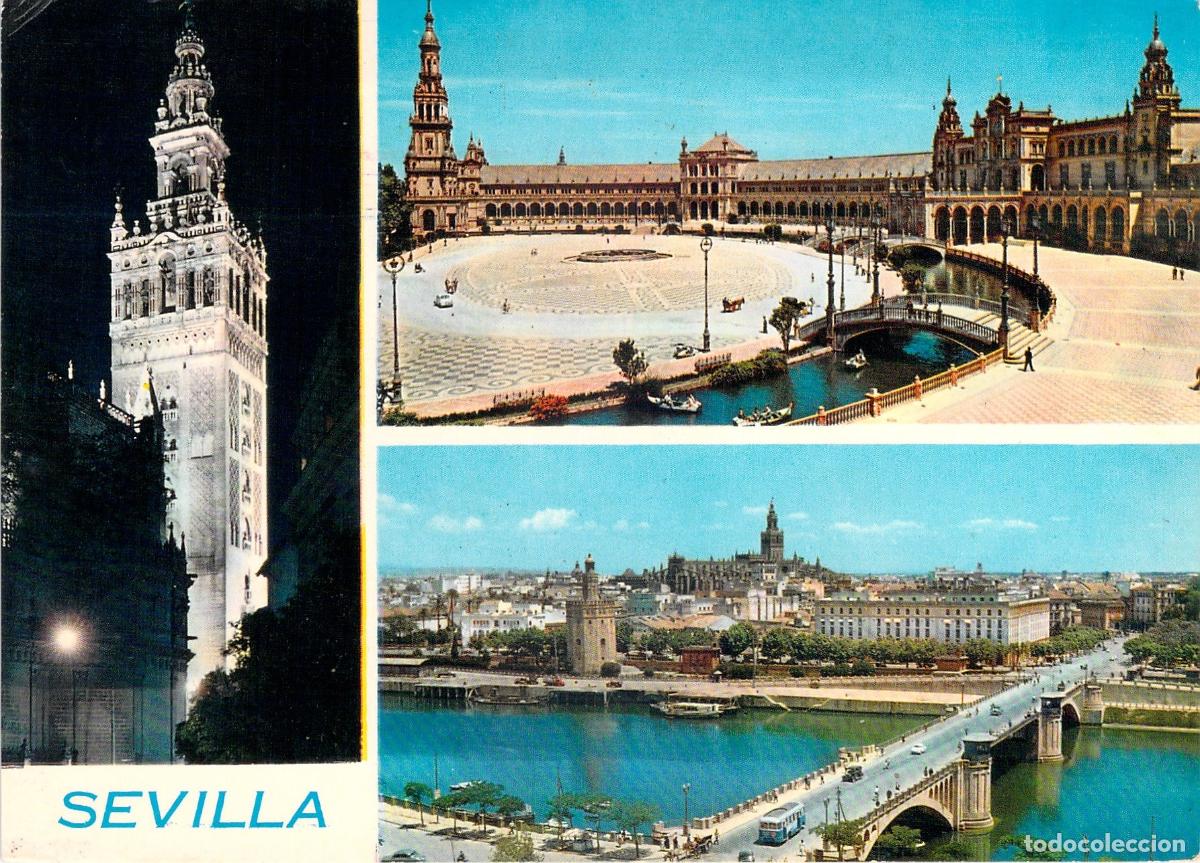 Postales: Postal de Sevilla Plaza de Espa&ntilde;a y Giralda