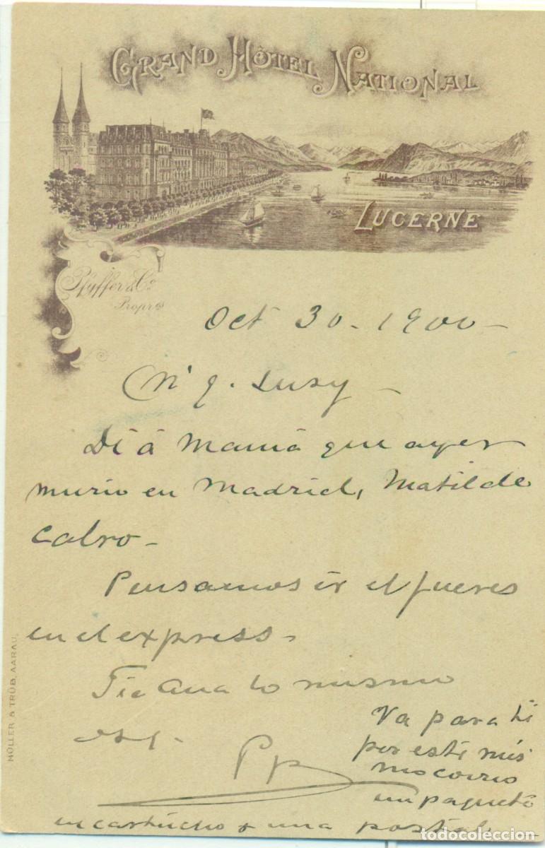Postales: POSTAL SUIZA. LUCERNA. CIRCULADA DESDE C&Aacute;DIZ A SEVILLA . 1900. PEL&Oacute;N. MUY RARA.