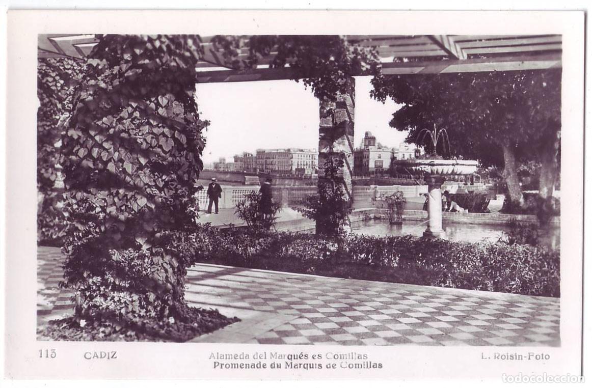 Postales: C&aacute;diz: Alameda del Marqu&eacute;s de Comillas. L. Roisin Foto. No circulada (A&ntilde;os 30)