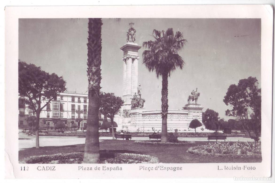 Postales: C&aacute;diz: Plaza de Espa&ntilde;a. L. Roisin Foto. No circulada (A&ntilde;os 30)