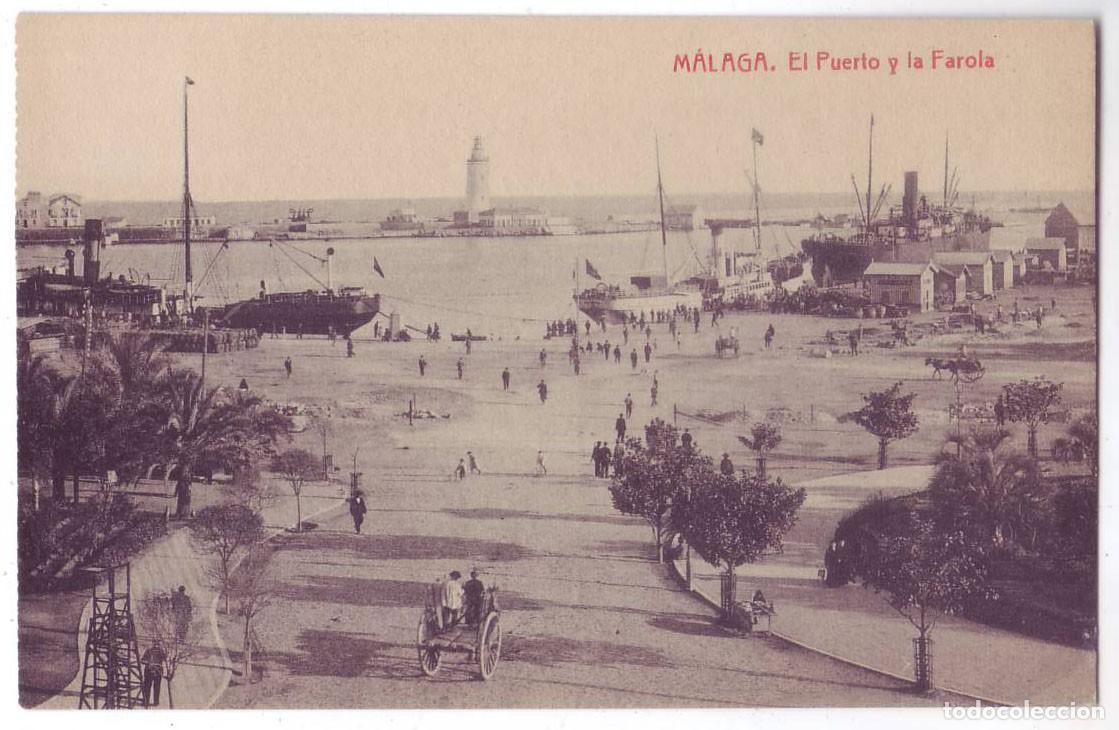 Postales: M&aacute;laga: El Puerto y la Farola. Fotot&igrave;pia Thomas. No circulada (A&ntilde;os 10)