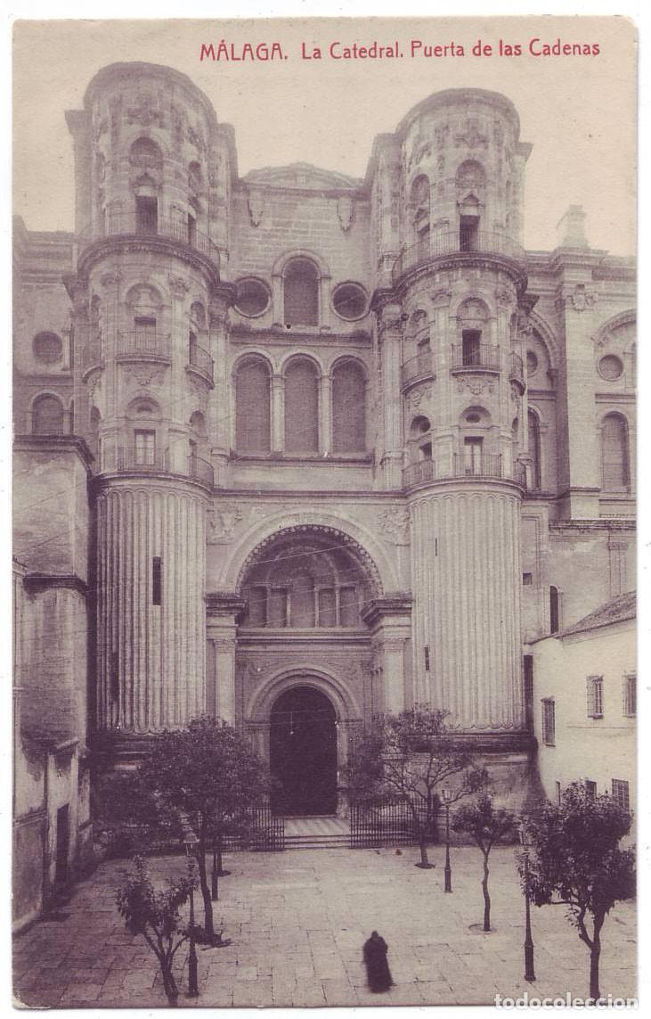 Postales: M&aacute;laga: La Catedral. Puerta de las Cadenas. Fotot&igrave;pia Thomas. No circulada (A&ntilde;os 10)