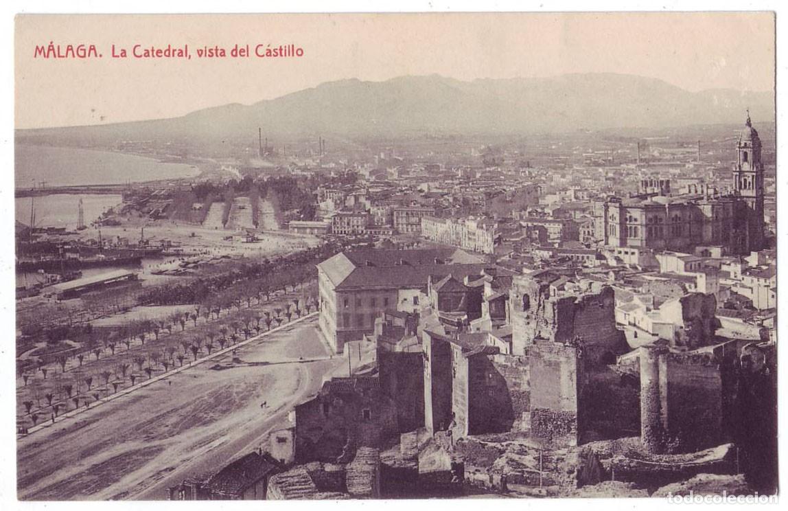 Postales: M&aacute;laga: La Catedral, vista del Castillo. Fotot&igrave;pia Thomas. Escrita / No circulada (A&ntilde;os 10)