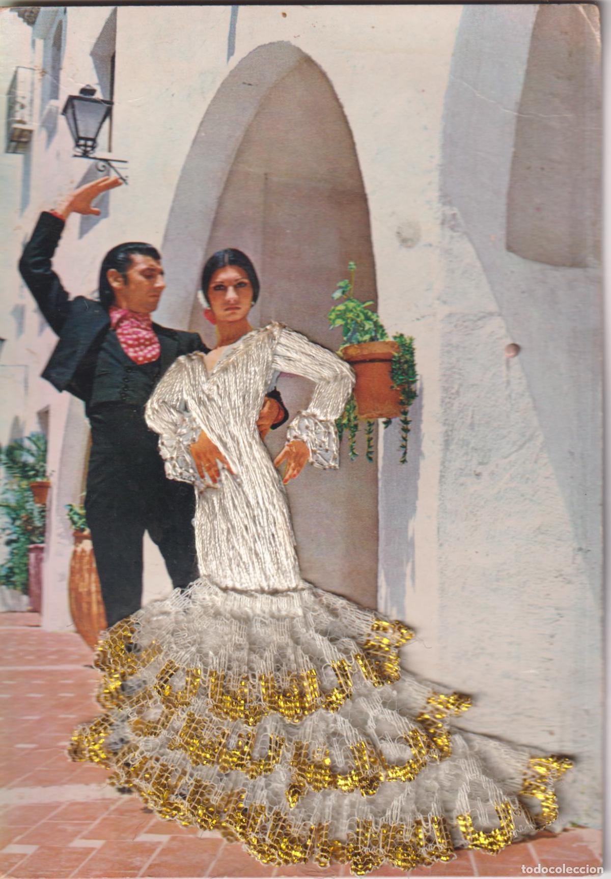 Postales: POSTAL BORDADA CON TELA Y ENCAJES - BAILES ANDALUCES - CORMERCIAL PRAT - S/C