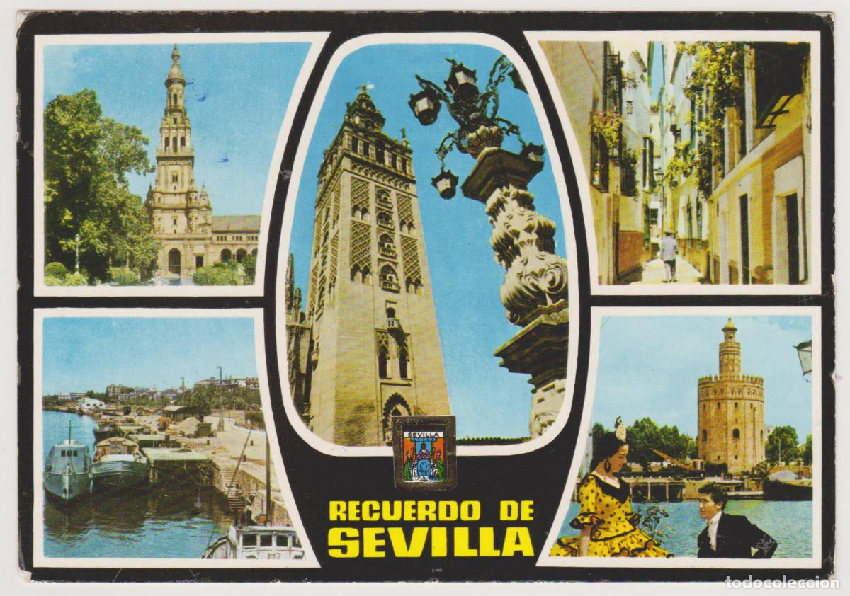 Postales: TARJETA POSTAL - SEVILLA -123- TORRE DE LA PLAZA DE ESPA&Ntilde;A, LA GIRALDA, TORRE DEL ORO... - DOMINGUEZ