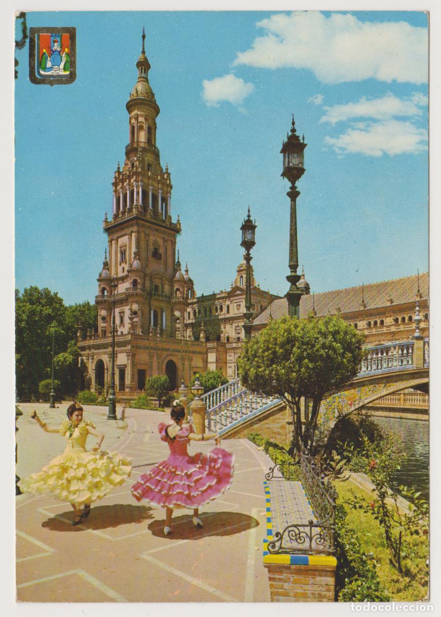 Postales: TARJETA POSTAL - SEVILLA - PLAZA DE ESPA&Ntilde;A, BAILANDO SEVILLANAS - N&ordm; 38- EDICIONES FISA