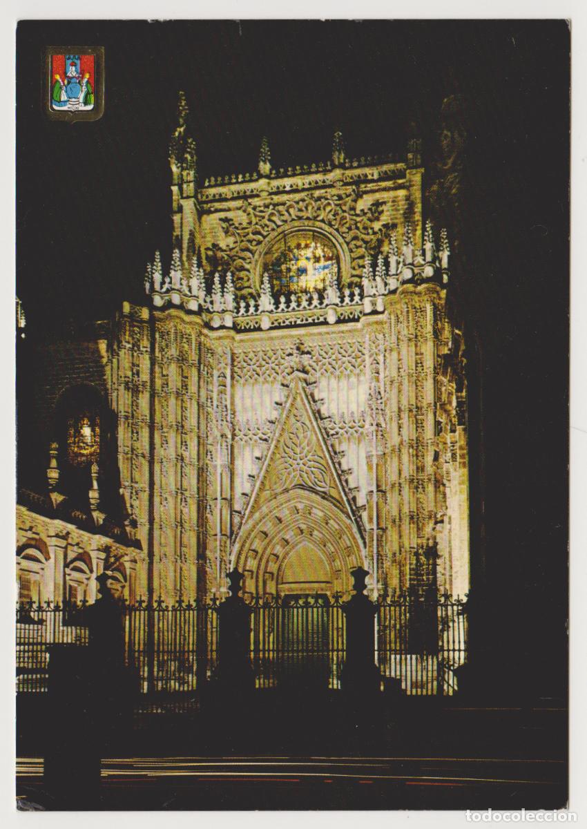 Postales: TARJETA POSTAL - SEVILLA - CATEDRAL, PUERTA DEL PRINCIPE, VISTA NOCTURNA - N&ordm; 28 - EDICIONES FISA