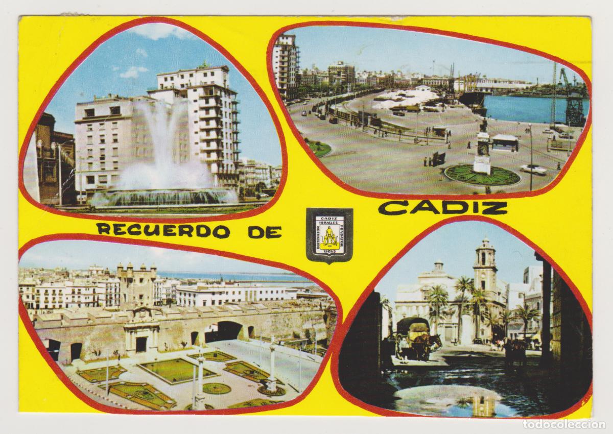 Postales: TARJETA POSTAL - CADIZ - FUENTE, MUELLE, PUERTA DE TIERRA, ARCO DE LA ROSA - 1148 - EDI. FISA