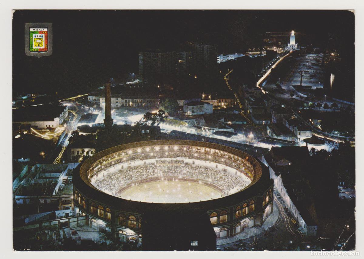 Postales: TARJETA POSTAL - MALAGA - COSTA DEL SOL - PLAZA DE TOROS Y FAROLA, NOCTURNA - N&ordm; 163 - ED. FISA