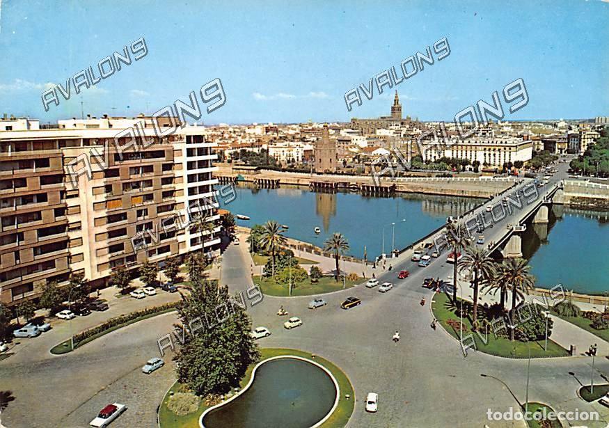 Postales: Puente de San Telmo y Plaza de Cuba (Sevilla) - Circulada con sello - 1972