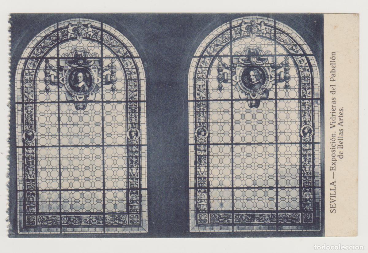 Postales: TARJETA POSTAL - SEVILLA - EXPOSICION, VIDRIERAS DEL PABELLON DE BELLAS ARTES - EDICIONES CLICHE O&Ntilde;A