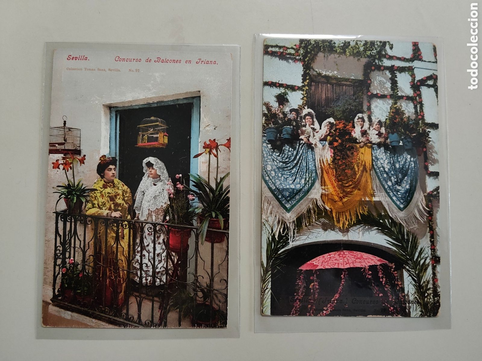 Postales: Lote de 2 Tarjetas postales Sevilla Concurso de balcones Colecci&oacute;n Tom&aacute;s Sanz Numeros 79 y 91 purger