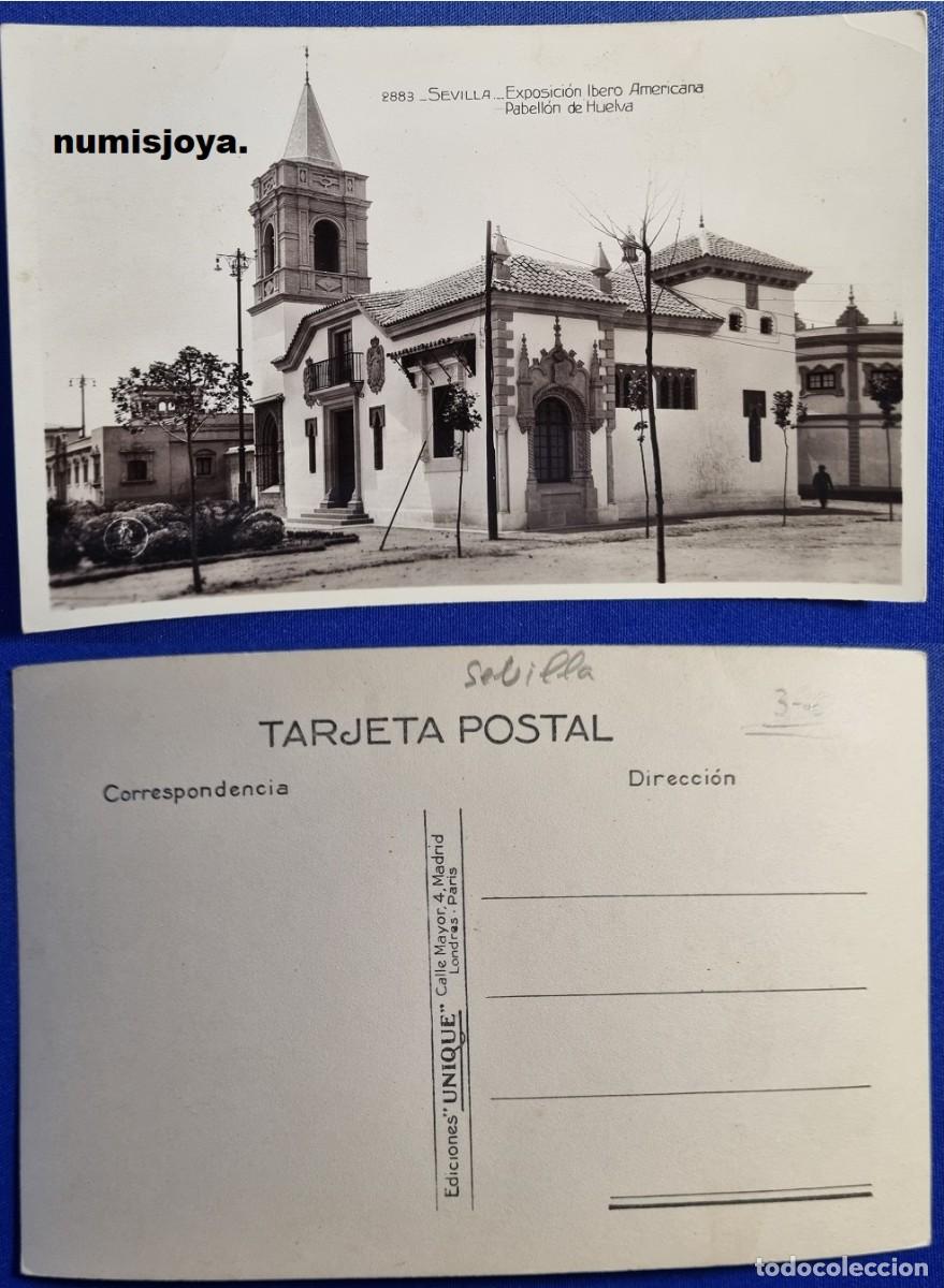 Postales: Postal de Sevilla Espa&ntilde;a a&ntilde;o 1929. Exposici&oacute;n Ibero Americana. Pabell&oacute;n de Huelva. Ediciones UNIQUE.