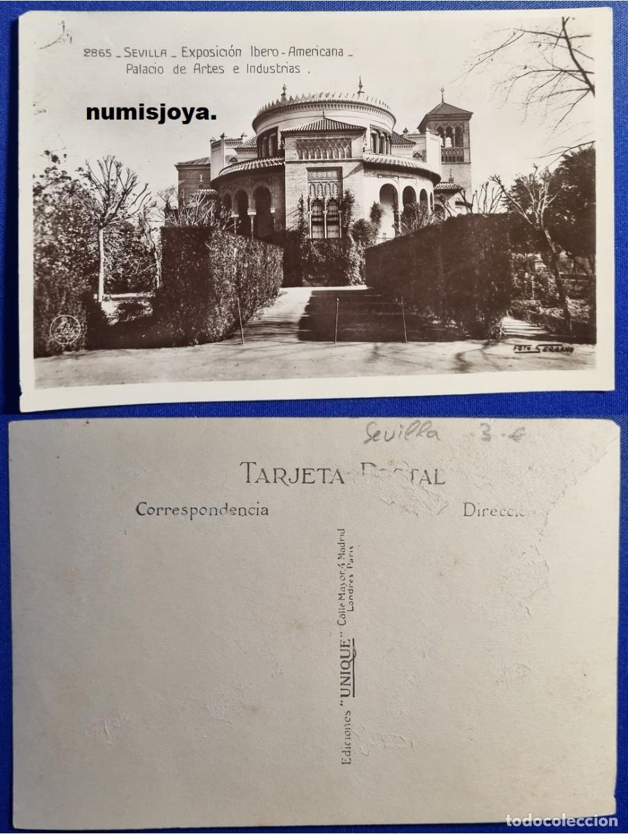 Postales: Postal de Sevilla Espa&ntilde;a a&ntilde;o 1929. Exposici&oacute;n Ibero Americana. Palacio de Artes e Industrias.