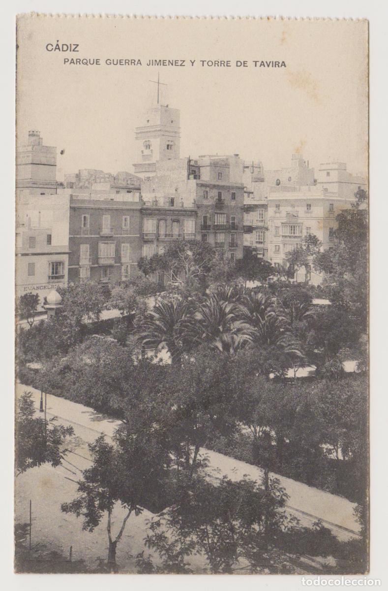 Postales: TARJETA POSTAL - CADIZ - PARQUE GUERRA JIMENEZ Y TORRE DE TAVIRA - FOTOTIPIA DE HAUSER Y MENET