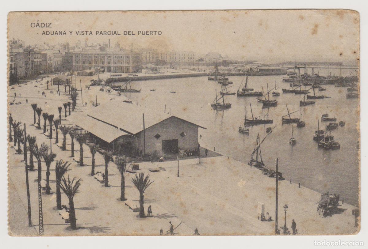 Postales: TARJETA POSTAL - CADIZ - ADUANA Y VISTA PARCIAL DEL PUERTO - FOTOTIPIA DE HAUSER Y MENET