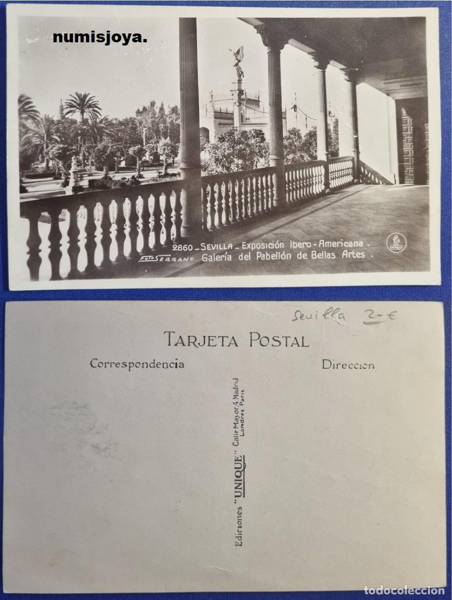 Postales: Postal de Sevilla Espa&ntilde;a a&ntilde;o 1929. Exposici&oacute;n Ibero Americana. Galer&iacute;a del Pabell&oacute;n de Bellas Artes.