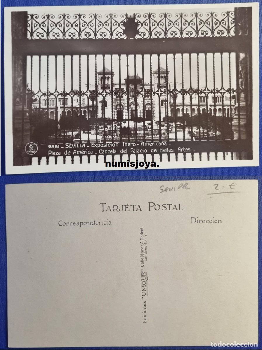 Postales: Postal de Sevilla Espa&ntilde;a a&ntilde;o 1929. Exposici&oacute;n Ibero Americana. Cancela del Pabell&oacute;n de Bellas artes.