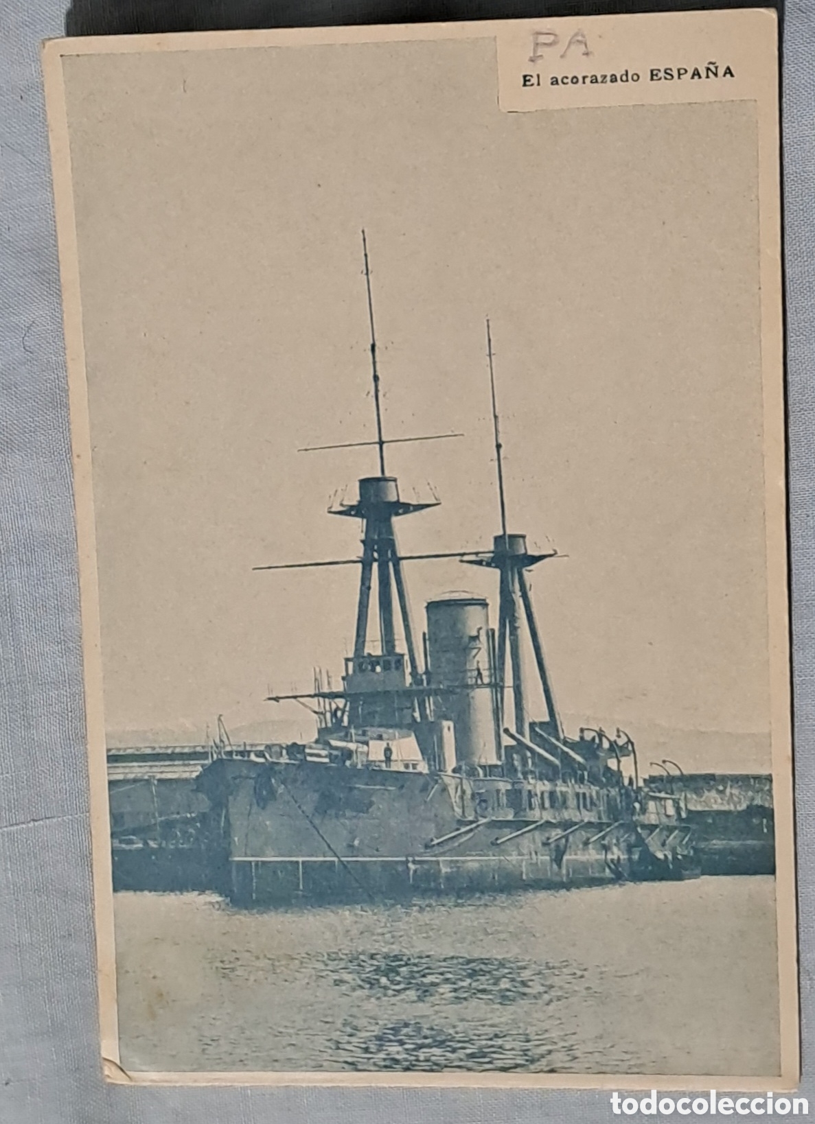 Postales: Antigua Postal Desplegable / Postal Mar&iacute;tima Patri&oacute;tica - Espa&ntilde;a (1913). Poder naval mundial, Acoraz