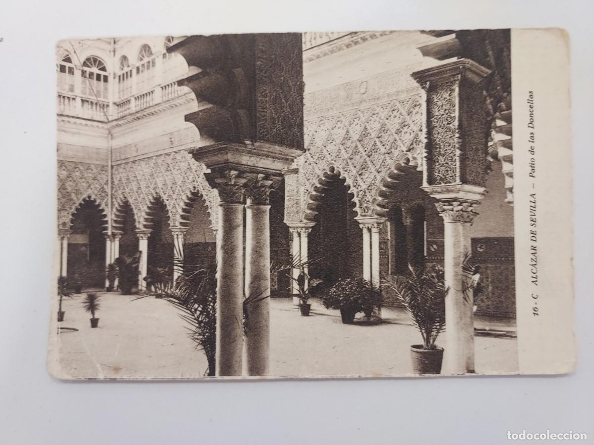 Postales: POSTAL SEVILLA ALCAZAR PATIO DE LAS DONCELLAS. SIN CIRCULAR. 16 C MUMBRU ITALICA. CARTONCILLO