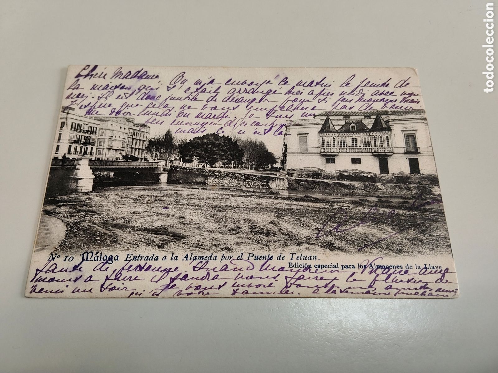 Postales: Tarjeta postal Malaga Entrada a la alameda por el Puente de Tetu&aacute;n Edici&oacute;n para Almacenes La Llave