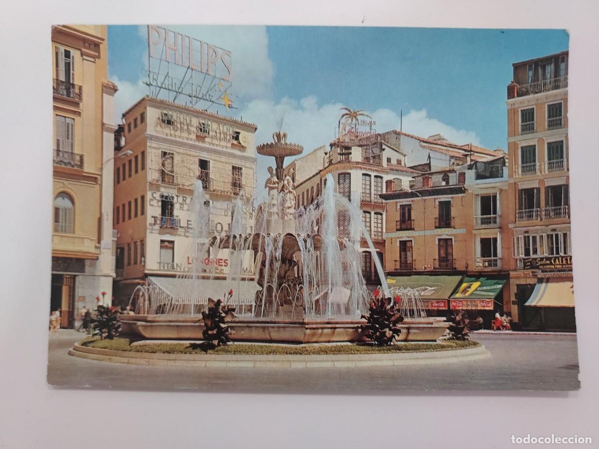 Postales: POSTAL MALAGA FUENTE DE LA PLAZA DE JOSE ANTONIO. A&Ntilde;OS 1960. ESCRITA. DOMINGUEZ 26