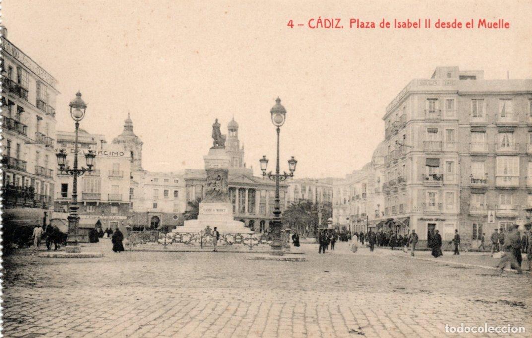 Postales: BONITA POSTAL - CADIZ - PLAZA DE ISABEL II DESDE EL MUELLE - THOMAS