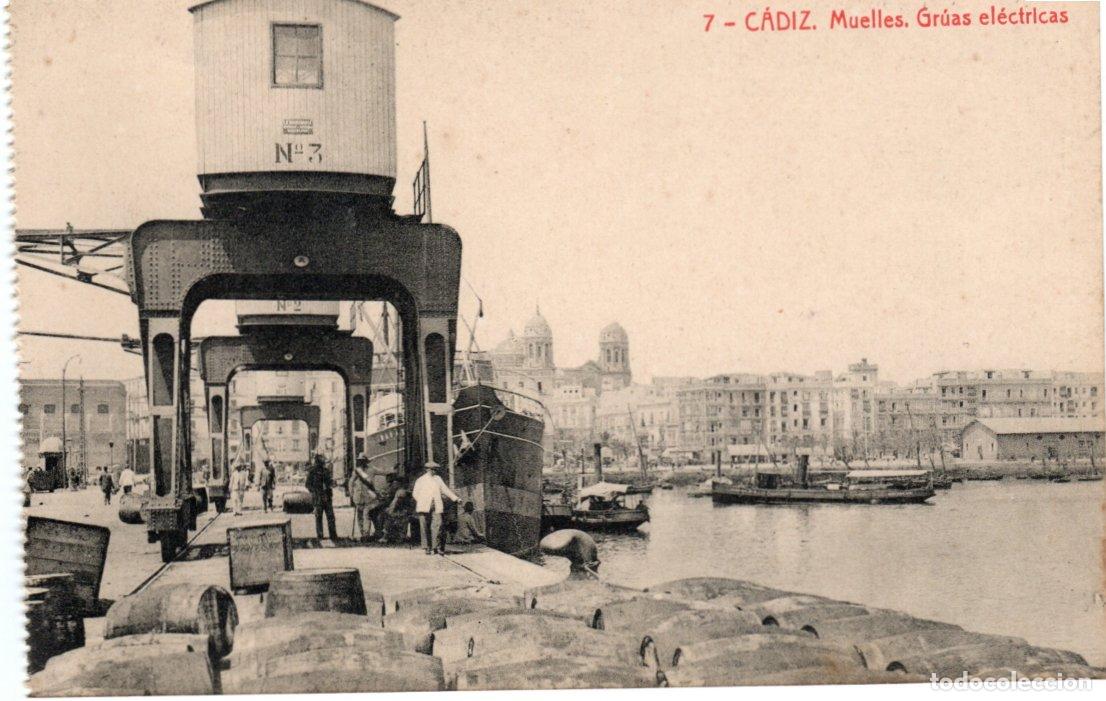 Postales: BONITA POSTAL - CADIZ - MUELLES - GRUAS ELECTRICAS - THOMAS