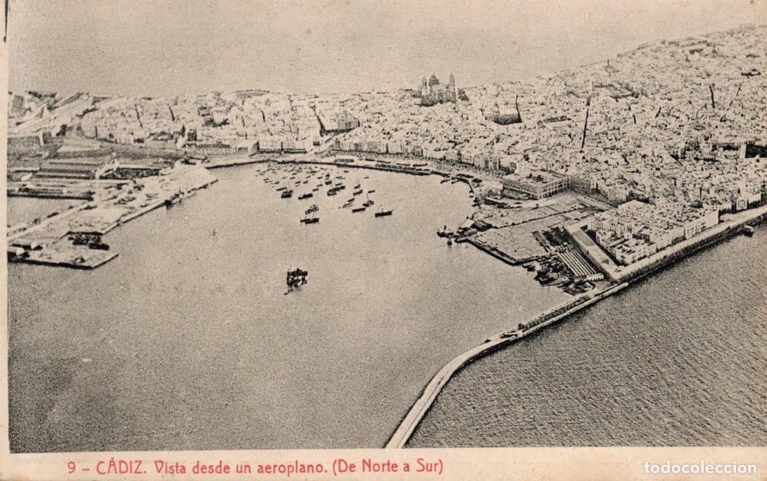 Postales: BONITA POSTAL - CADIZ - VISTA DESDE UN AEROPLANO (DE NORTE A SUR) - THOMAS