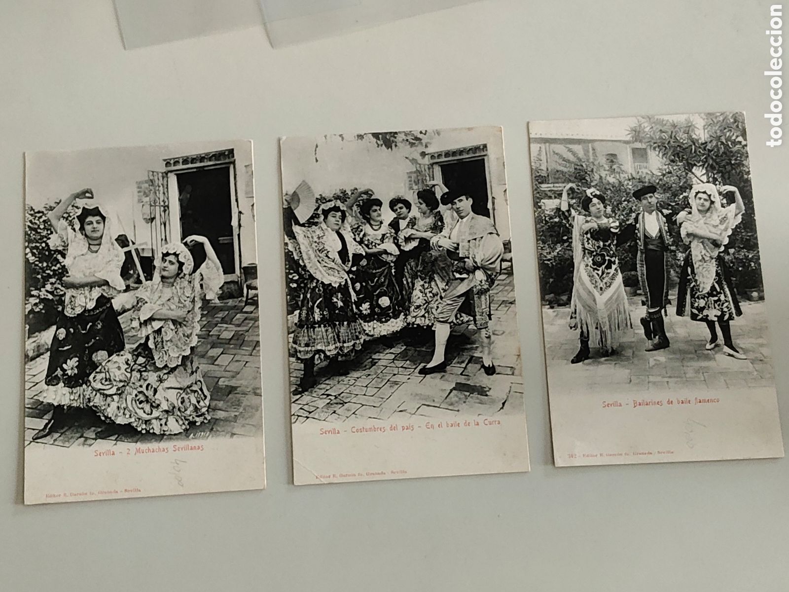 Postales: Lote d 3 Tarjeta Postal Sevilla Bailarines flamenco Costumbres baile Curra Muchachas Edita R. Garz&oacute;n